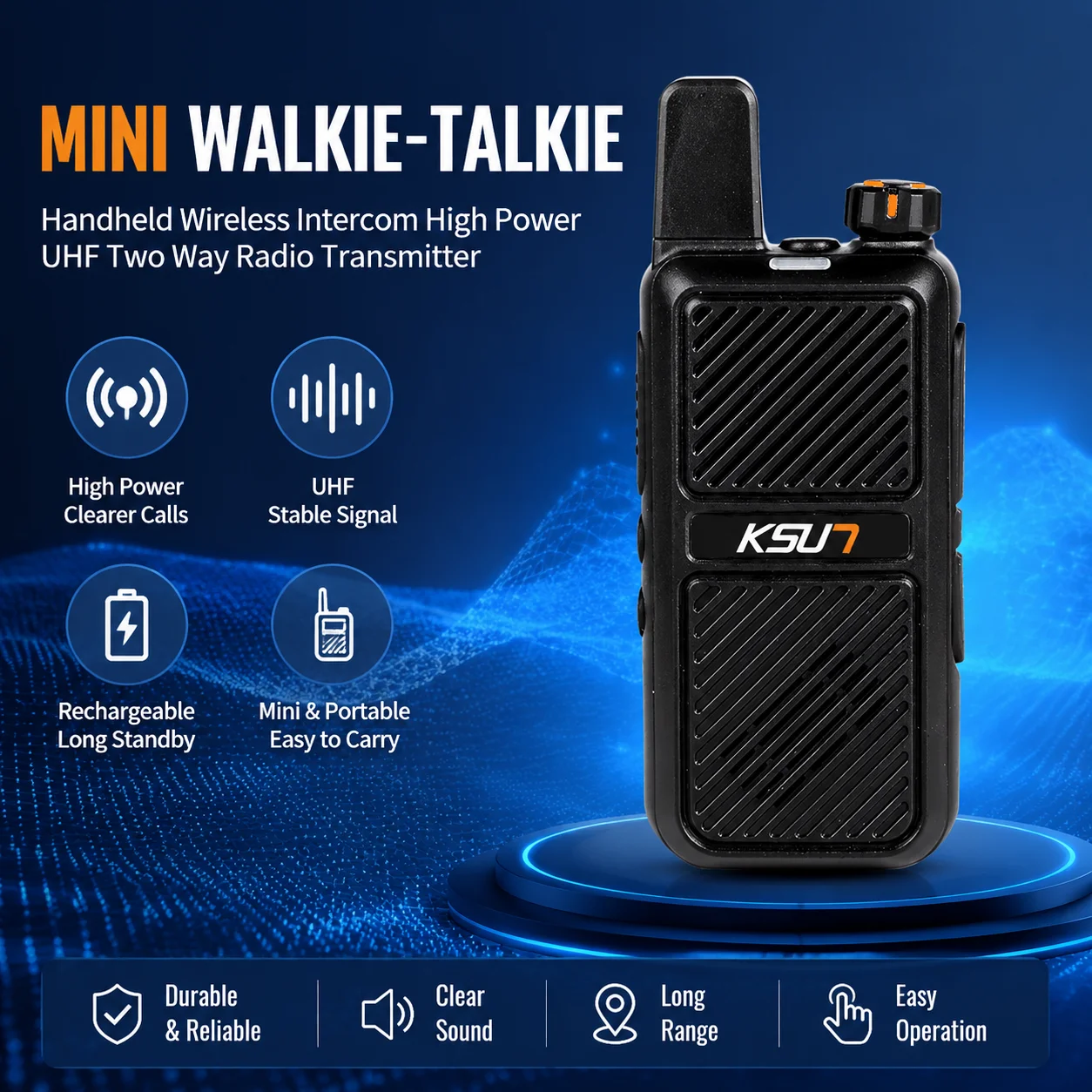 

KSUN Mini Walkie-talkie Handheld Wireless Intercom High Power UHF Two Way Radio Transmitter Rechargeable Walkie Talkie