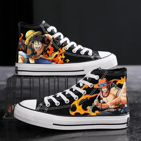 Anime One Piece Luffy Sauron Cartoon Printed High-top Canvas Shoes Fashion Trend Casual Sneakers for Men and Women Couples gifts