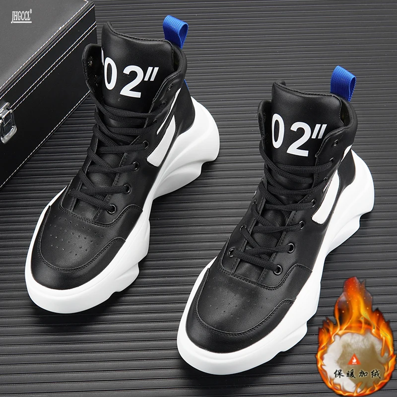 Autumn trend high top men Platform shoes fashion sneakers shoes leather Casual shoes Ankle boots Zapatillas Hombre A01