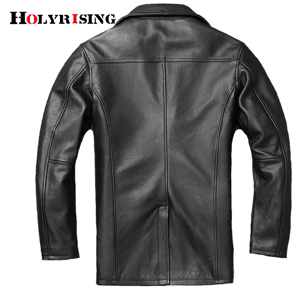 5XL Cowhide leather jacket men's mid-length lapel windbreaker Europe style slim coat double-breasted men trench