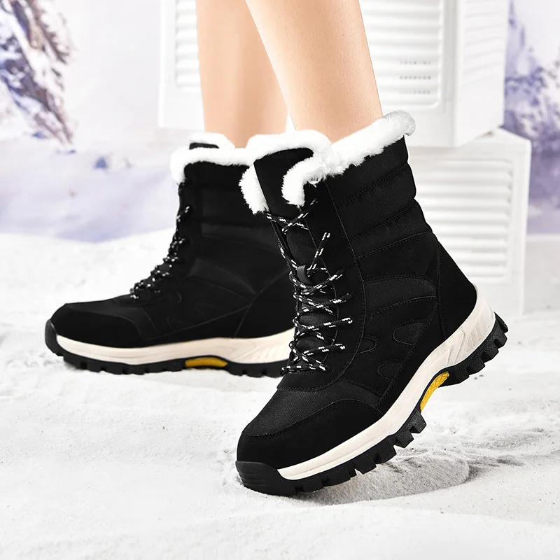 

Womens Winter Snow Boots Waterproof Shoes Walking Comfortable Hiking Tennis Booties Furry Mid Calf Warm Lightweight