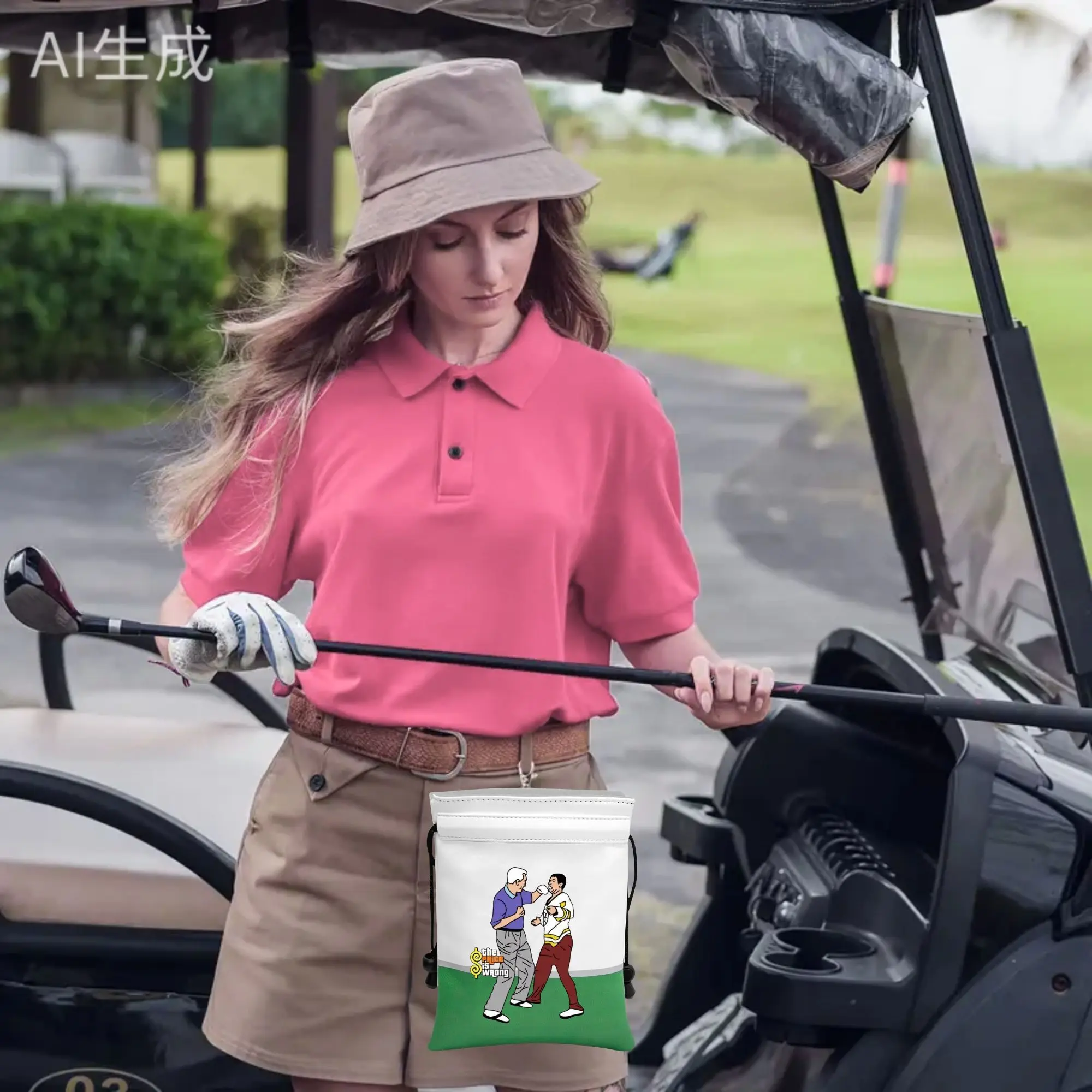 Funny Golf Valuables Pouch PU Leather Golf Pouch with Drawstring Closure Golf Ball Handbag Portable Ball Pouch Golf