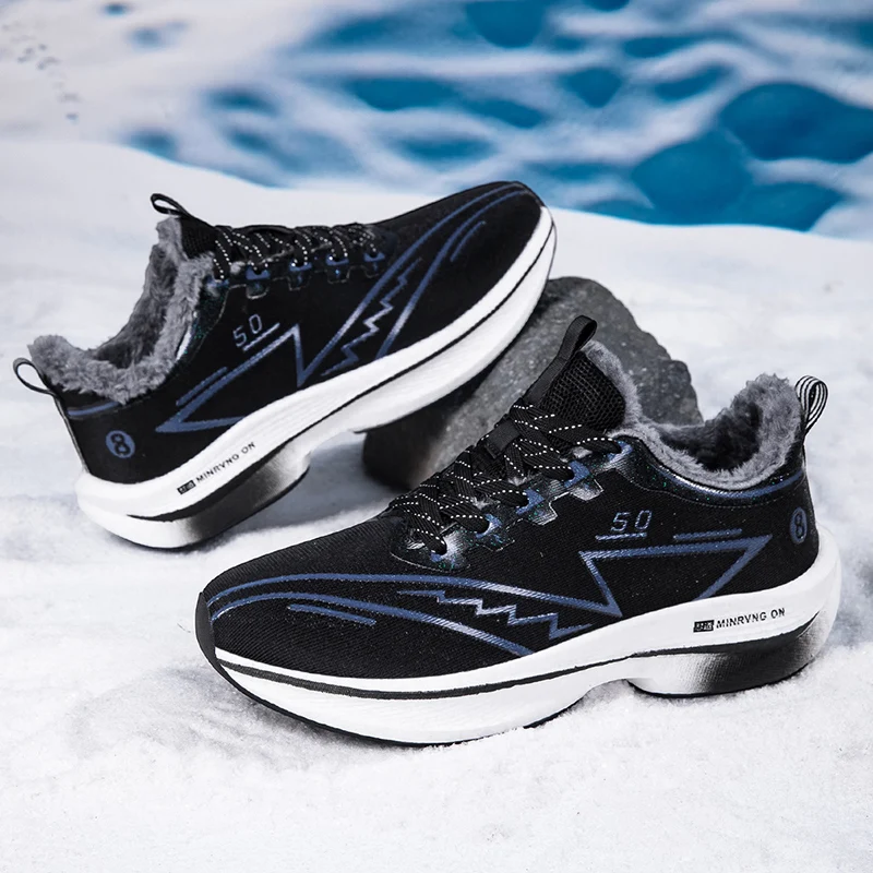 

Mens Running Shoes New Flat Winter Warmth Comfortable Anti Slip Winter Walking Shoes Fashion Cotton Sneakers for Men