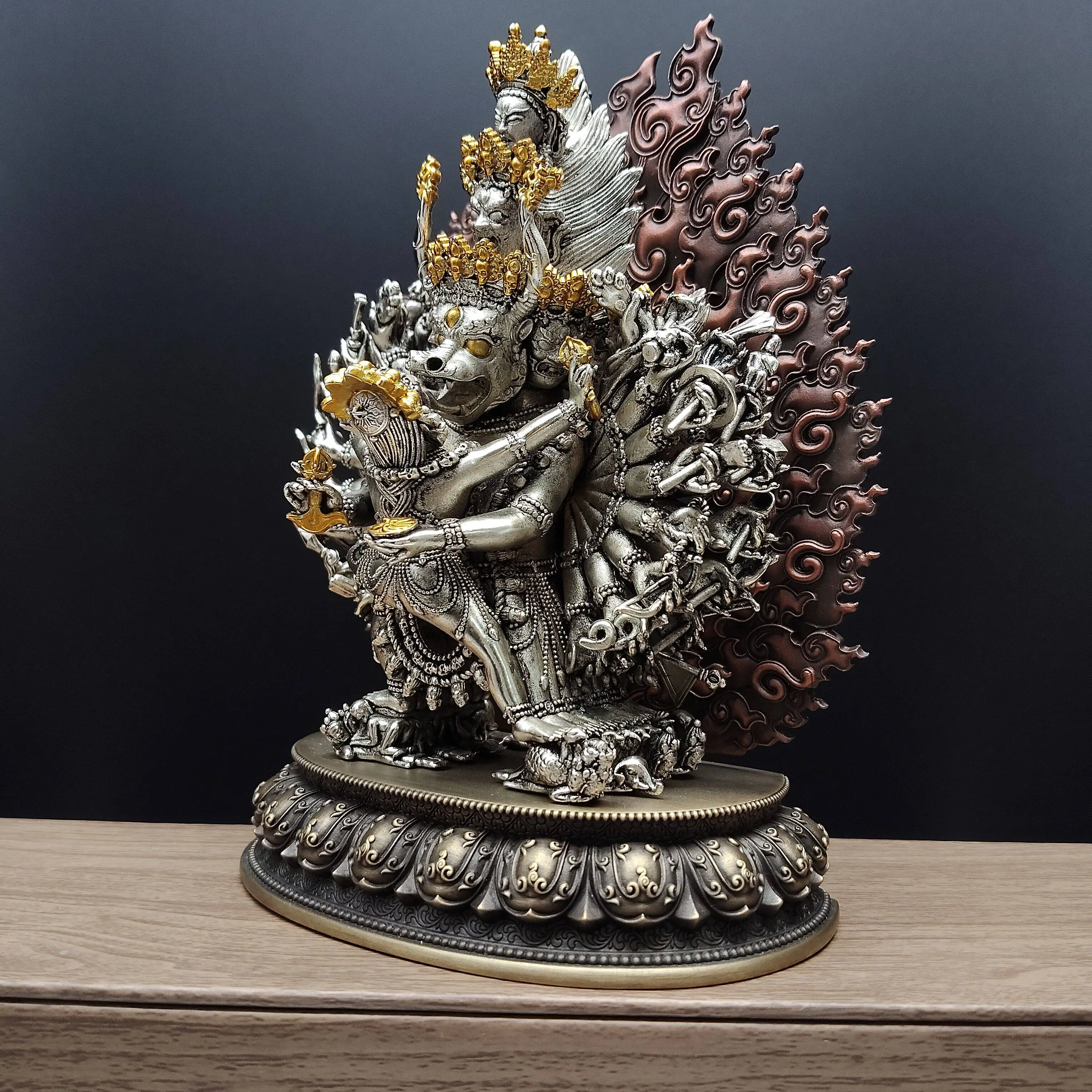New Antique Copper Union Yamantaka Wrathful Statue 15cm Home Office Car Portable Blessing