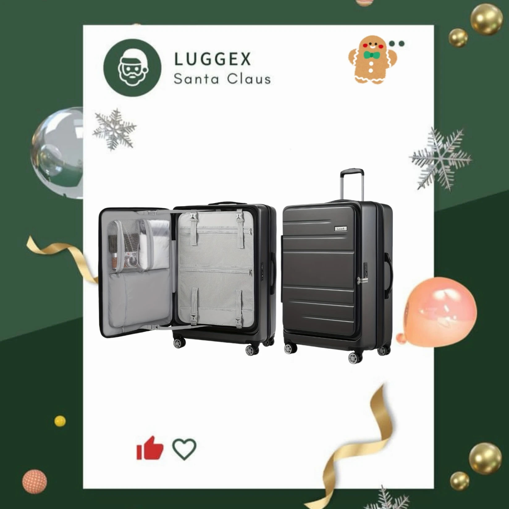 Luggex-スピナーホイール付きラゲッジ、拡張可能なPCハードシェル、チェックケース、フロント開口部、黒、28インチ