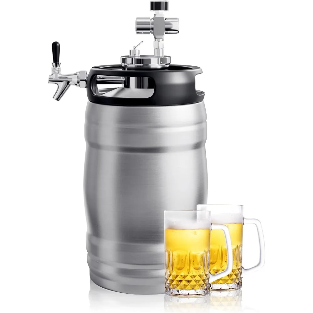 

1.3 Gal Double-Walled Beer Keg Growler, Pressurized Home Beer Dispenser System with Detachable Keg Spear Homebrew,Beer Brewing.