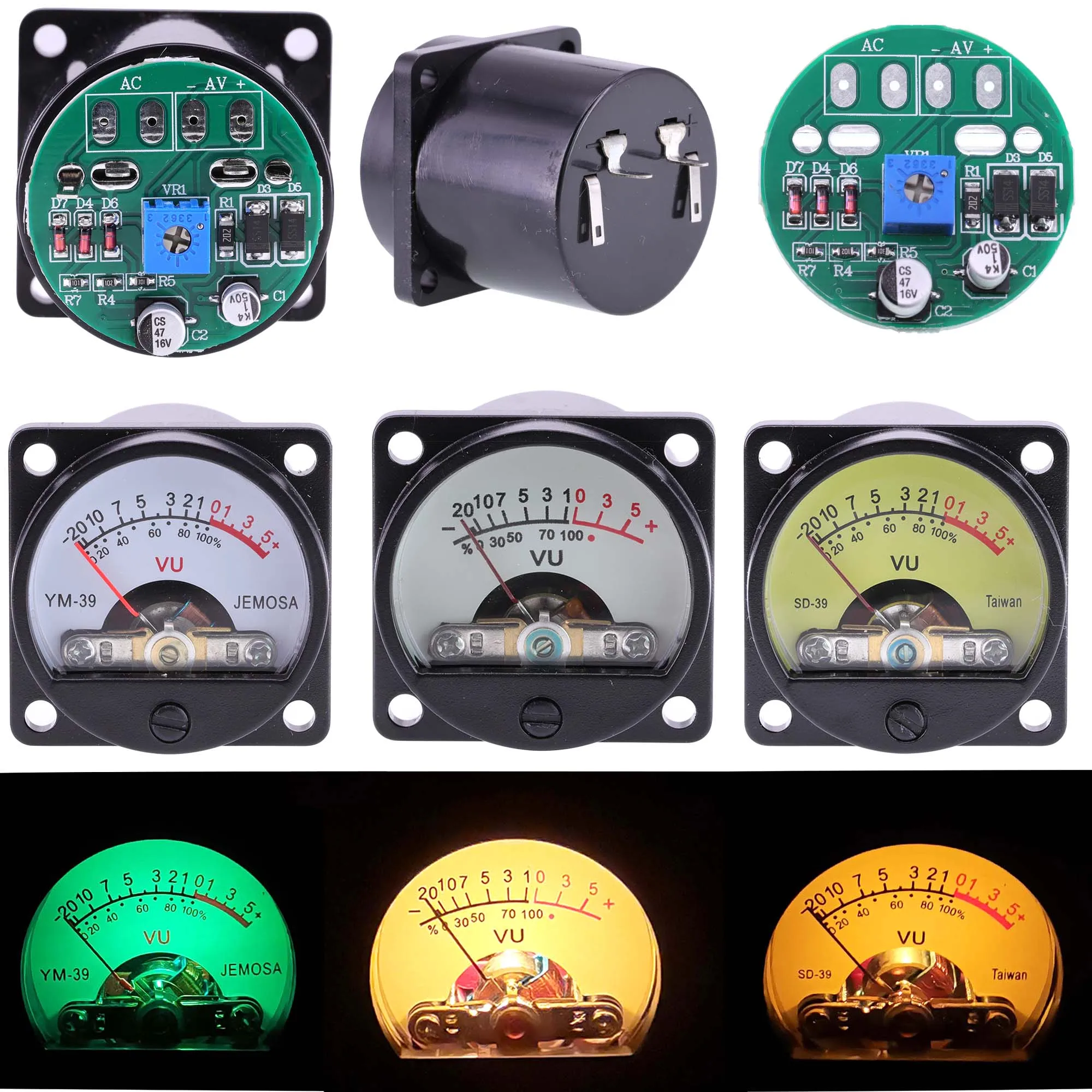 2PCS 35mm Panel VU Meter 500VU with Backlight Sound Pressure Meter+ VU level Audio meter driver board DC/AC 6-12V input