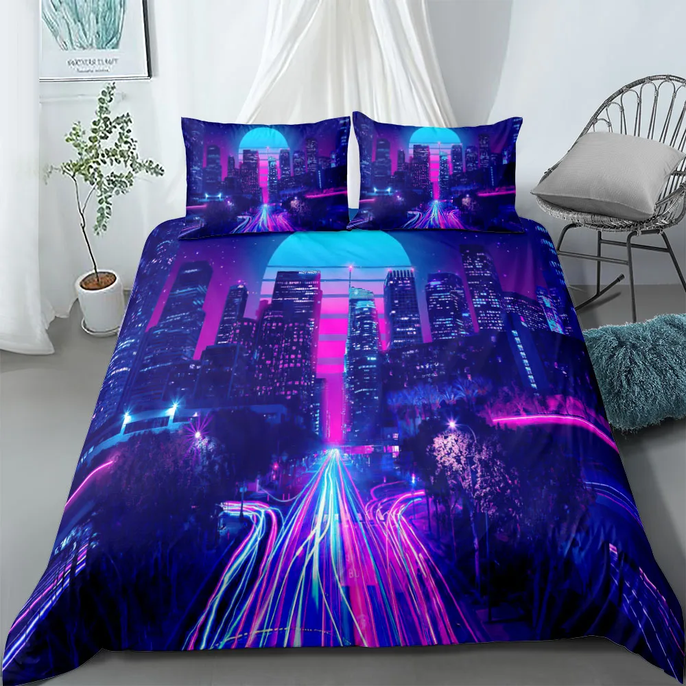 Los Angels Neon Duvet Cover Set UK Single Double King US Twin Full Queen  Bed Linen Set