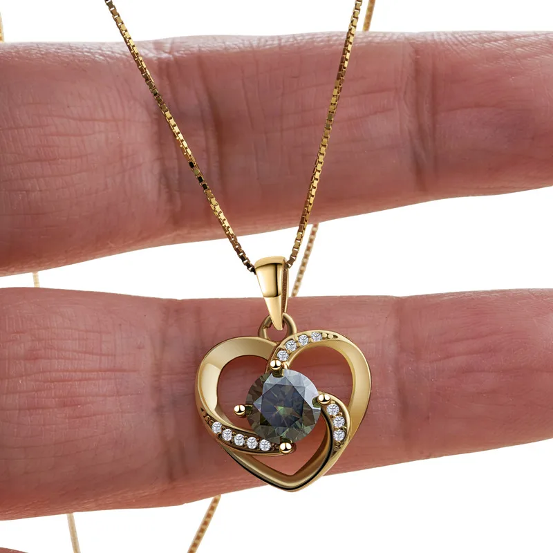 Classic 1.0 Carat 6.5mm Moissanite Pendant Necklace Yellow Gold Color 925 Sterling Silver Wedding Fine Jewelry Daing Gift view 6