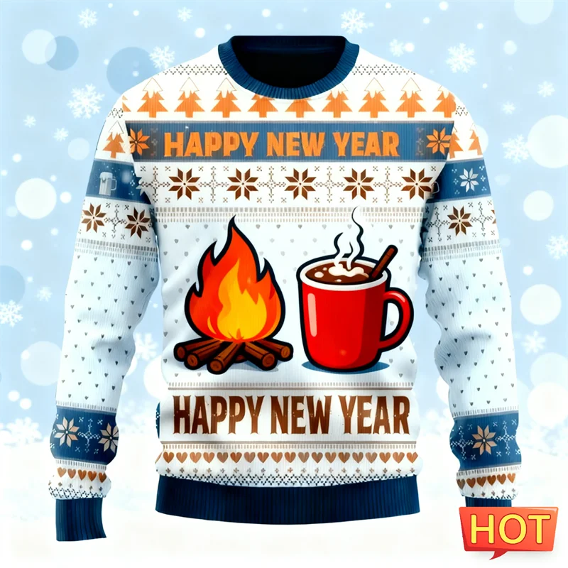 Pull de noël pour hommes, Simple, à la mode, Streetwear, imprimé en 3D, ample et respirant, col rond, nouvelle collection 2026