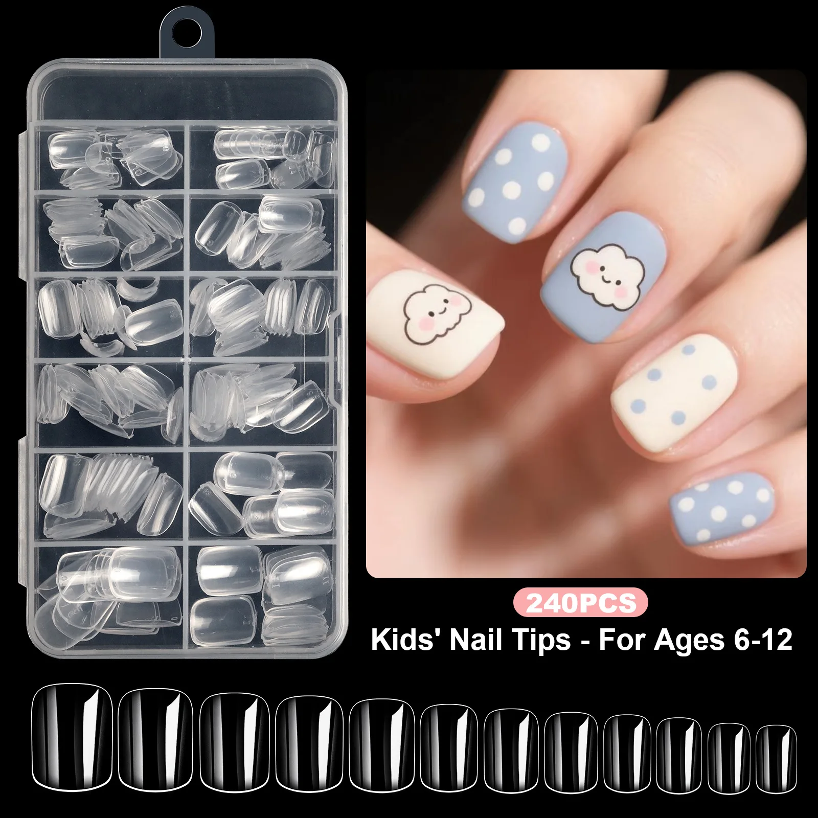 120/240pcs Short Oval Fake Nails Press on Nails Art for 6-12 Years Girls The Artificial Fake Nails Full Cover Acrylic Nail Set