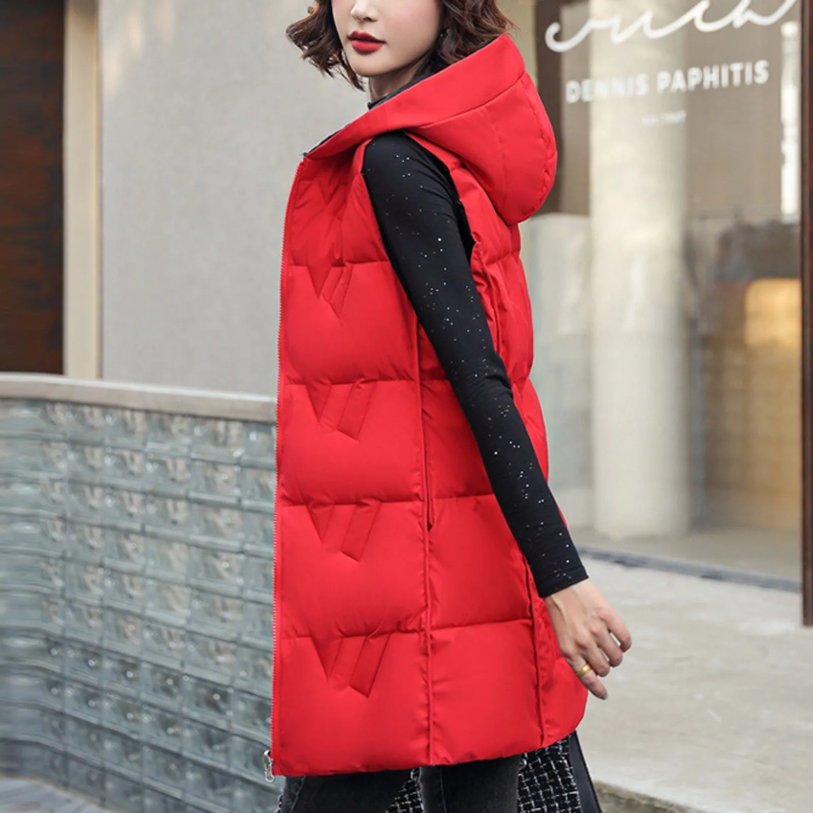 Women Vest Jacket Long Winter Down Vest With Hood Sleeveless Warm Down Jacket With Pockets Outdoor Waistcoat Outdoor Streetwear