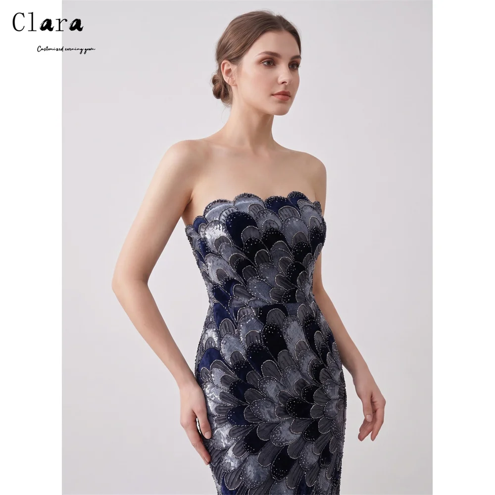 Clara Custom Fishtail Blue Embroidered Tube Top Curved Elegant Party Dresses 2026 Luxurious Party Dress Evening Dress for Event