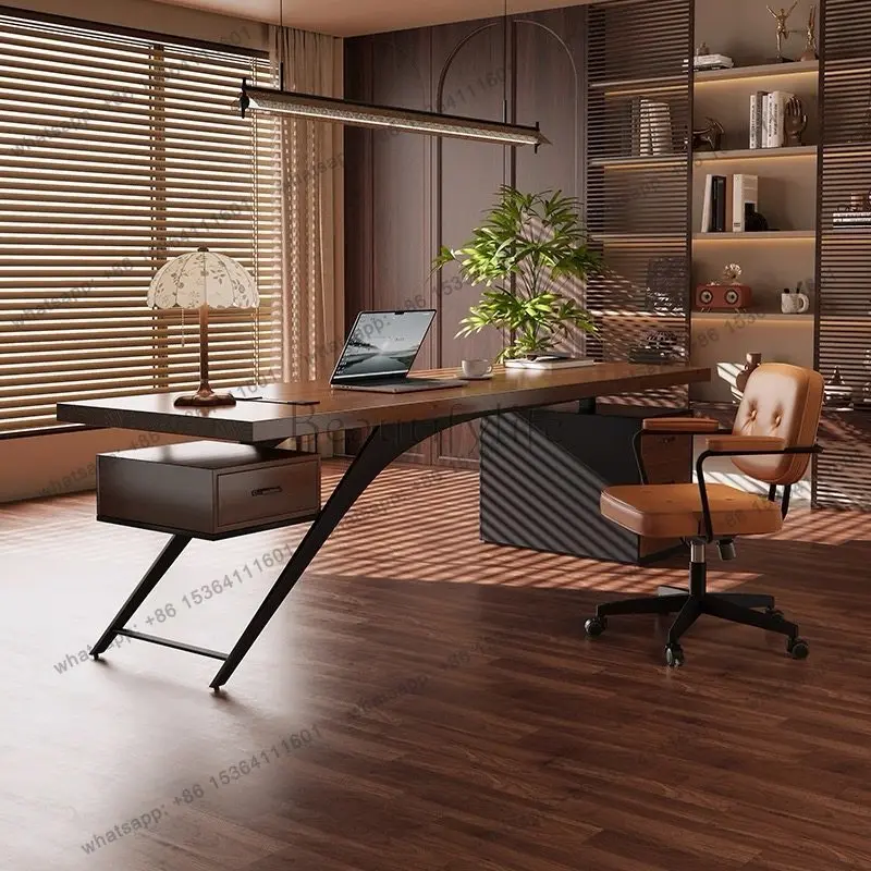 zj.Narrow Strong Office Desks Storage Unique Wooden Modern Cheap Office Desks Luxury Drawers Large Scrivania Work Station Table