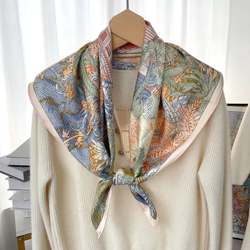 18mm 100% Silk Scaf Wraps Double Sided Printing Womens Fashion Elegant Silk Shawl Foulard 88x88cm