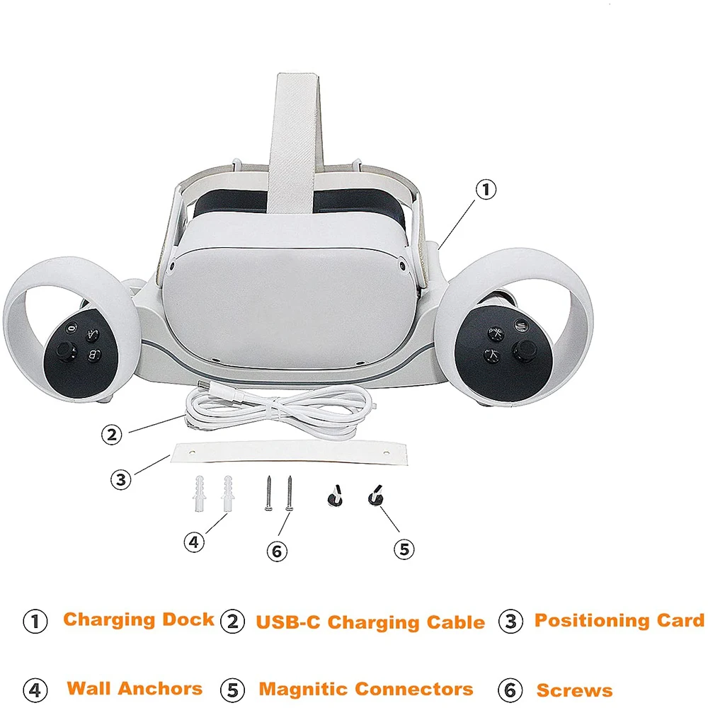 오큘러스 퀘스트 2 VR 헤드셋 마그네틱 고속 충전 도크 홀더, 고속 충전 스테이션 스탠드 세트, 오큘러스 퀘스트 2VR 액세서리