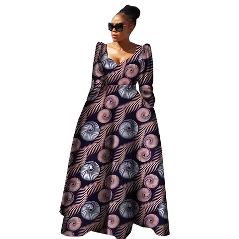 African Dresses for Women Full Sleeve Long Maxi Dress Robe Africaine Bazin Riche African Clothes Women Evening Dress WY2849