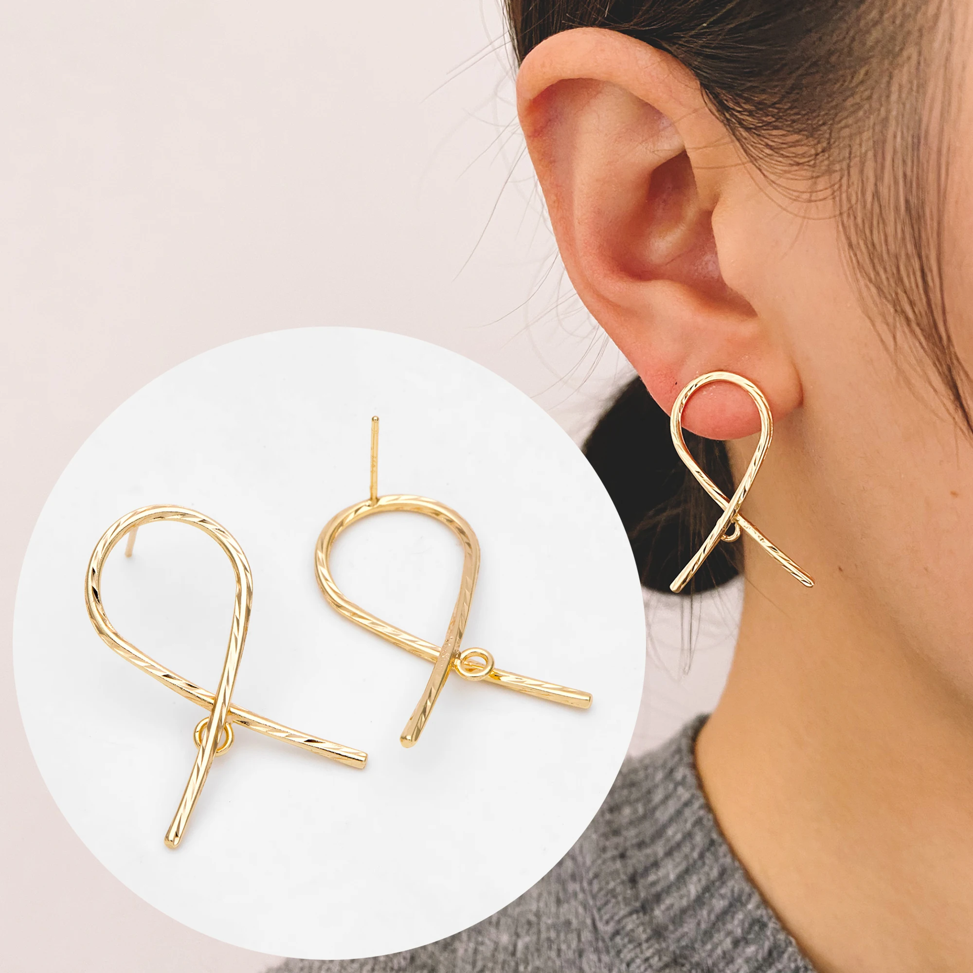 

10pcs Curved Rope Ear Posts, Gold Plated Brass Knot Stud Earrings For Jewelry Making Accessries Supplies Findings (GB-3161)