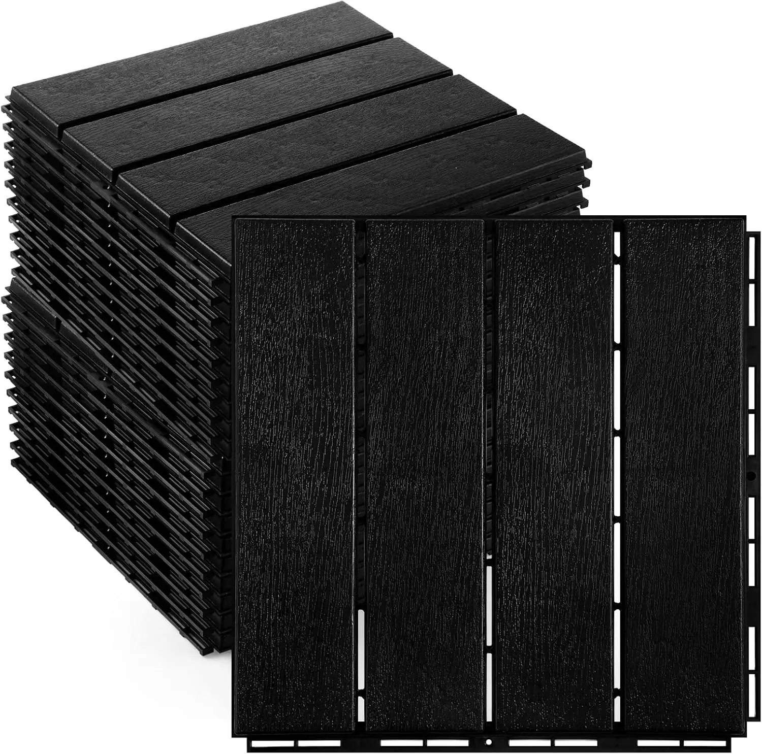 32 Pcs Plastic Interlocking Deck Tiles 12 x 12 Inch Patio Deck Tiles Waterproof Outdoor Flooring Composite (Black)