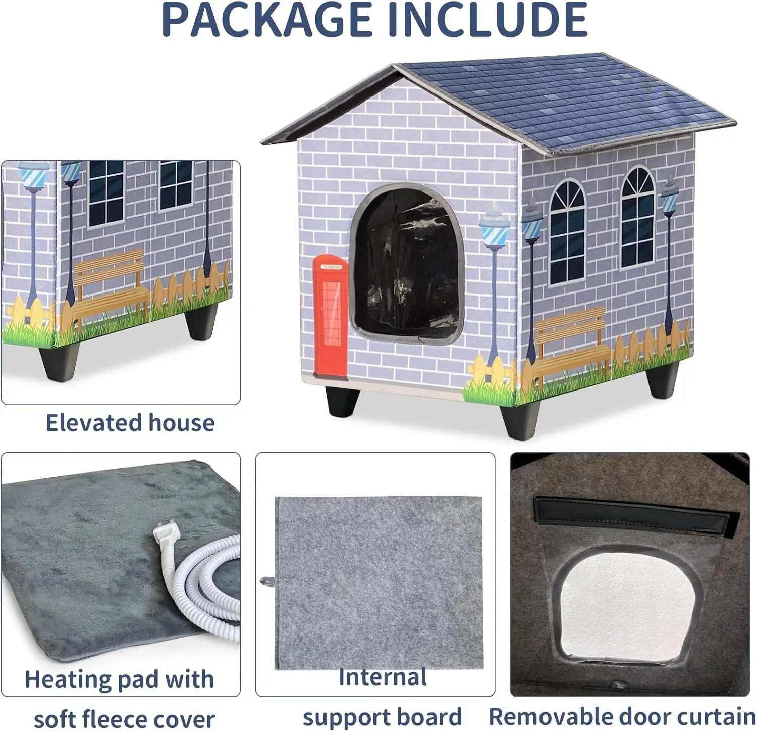 Casa para gatos calentada impermeable con control automático de temperatura, fácil montaje para uso interior/exterior