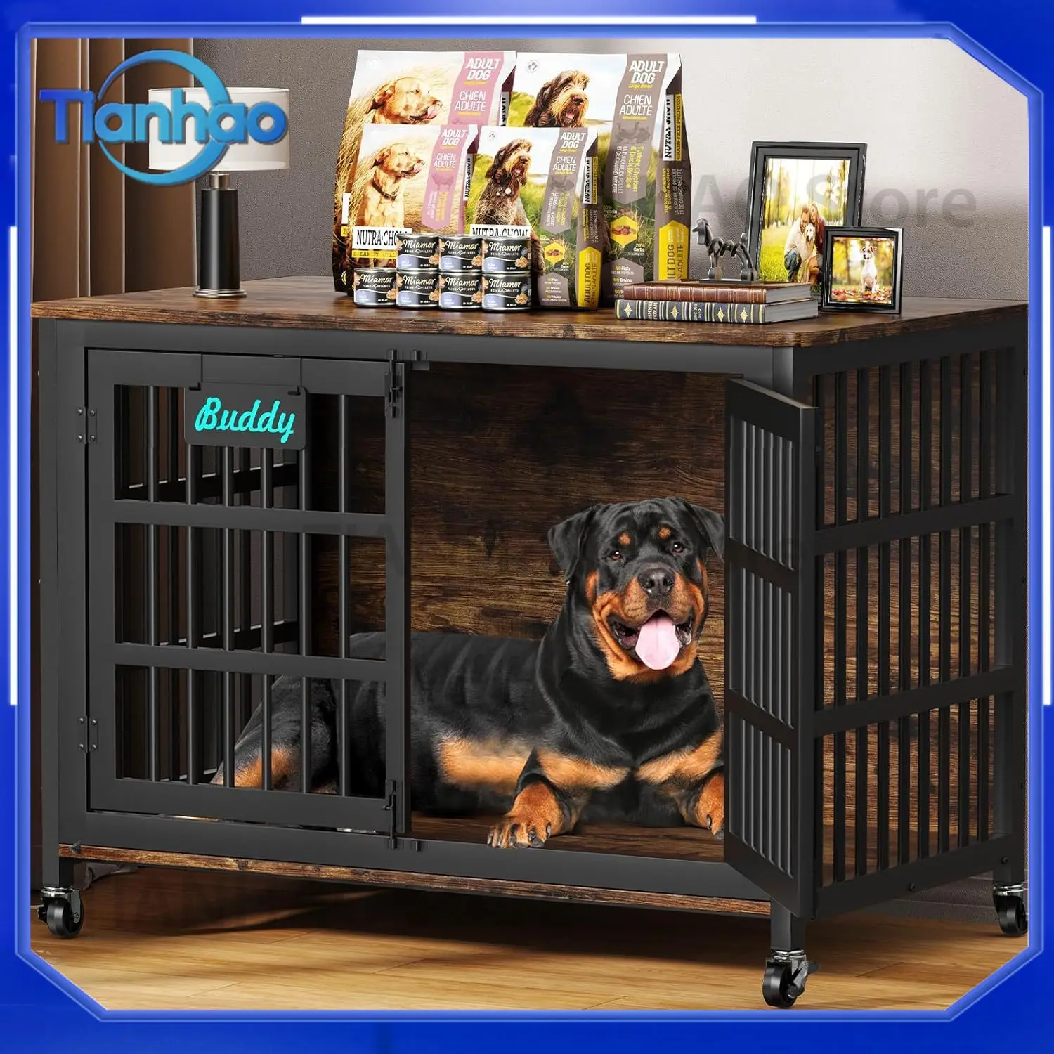 Heavy Duty Foldable Dog Crate with Double Tier for Medium to Large Dogs Golden Retriever German Shepherd Extra Large Space