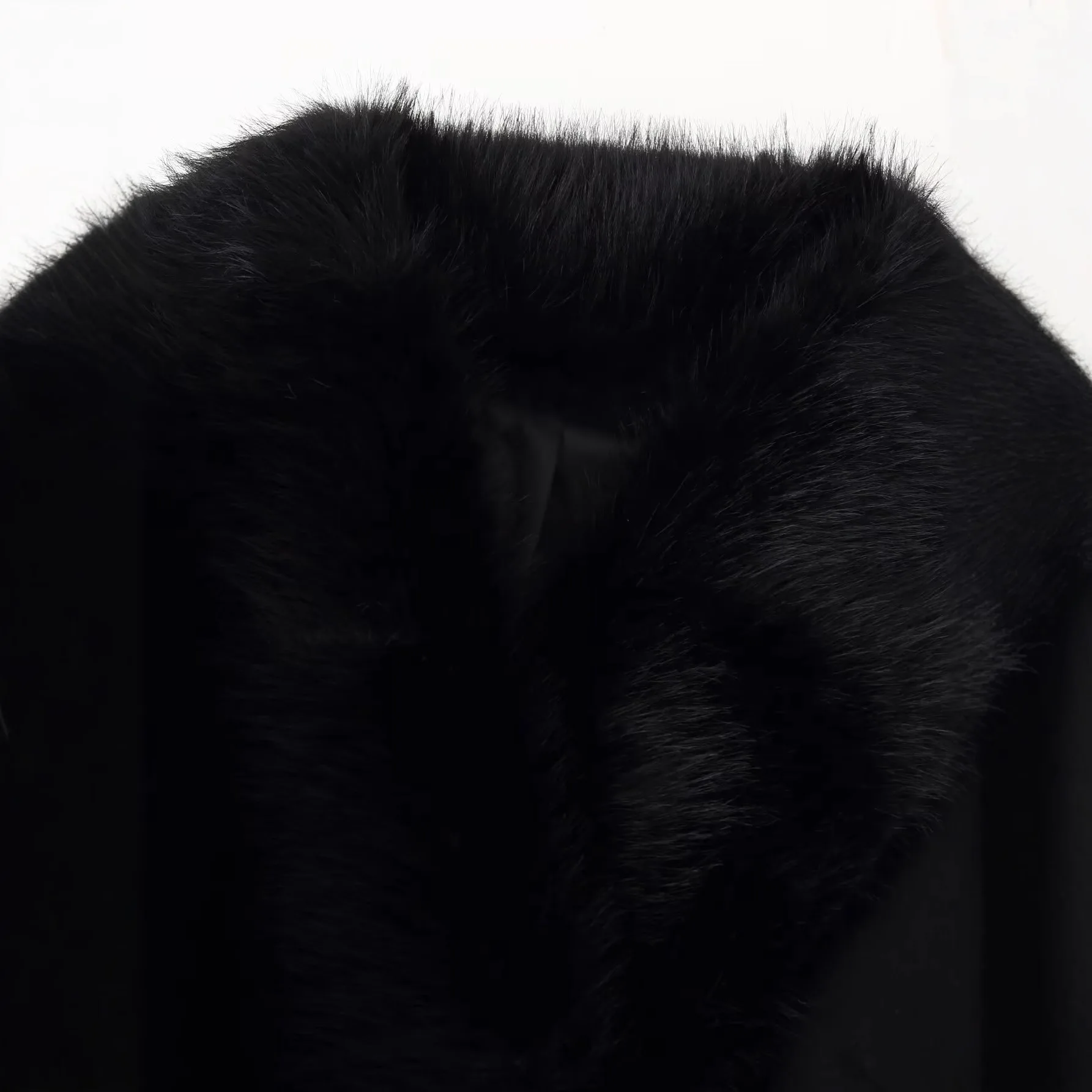 أسود فو الفراء معطف الصوف المرأة الدافئة الكشمير معطف طويل شيك حزام كم كامل زر الإناث أبلى الخريف الشتاء معاطف للسيدات #5