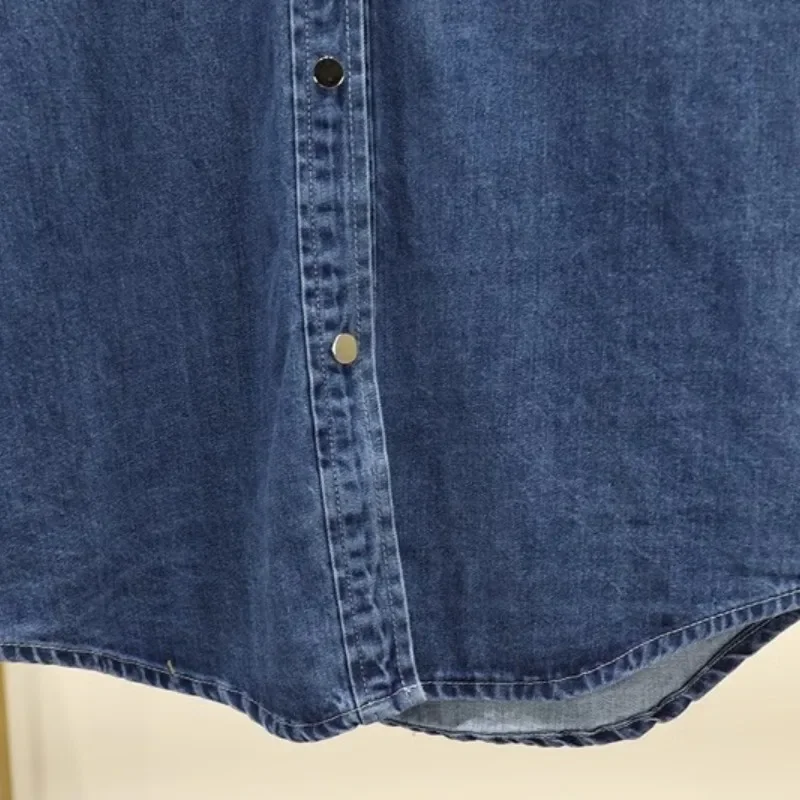 Blue Collar Loose Denim Lining Dress For Women'S Autumn And Winter New Style, Double Pocket Slim Fit Long Shirt Skirt