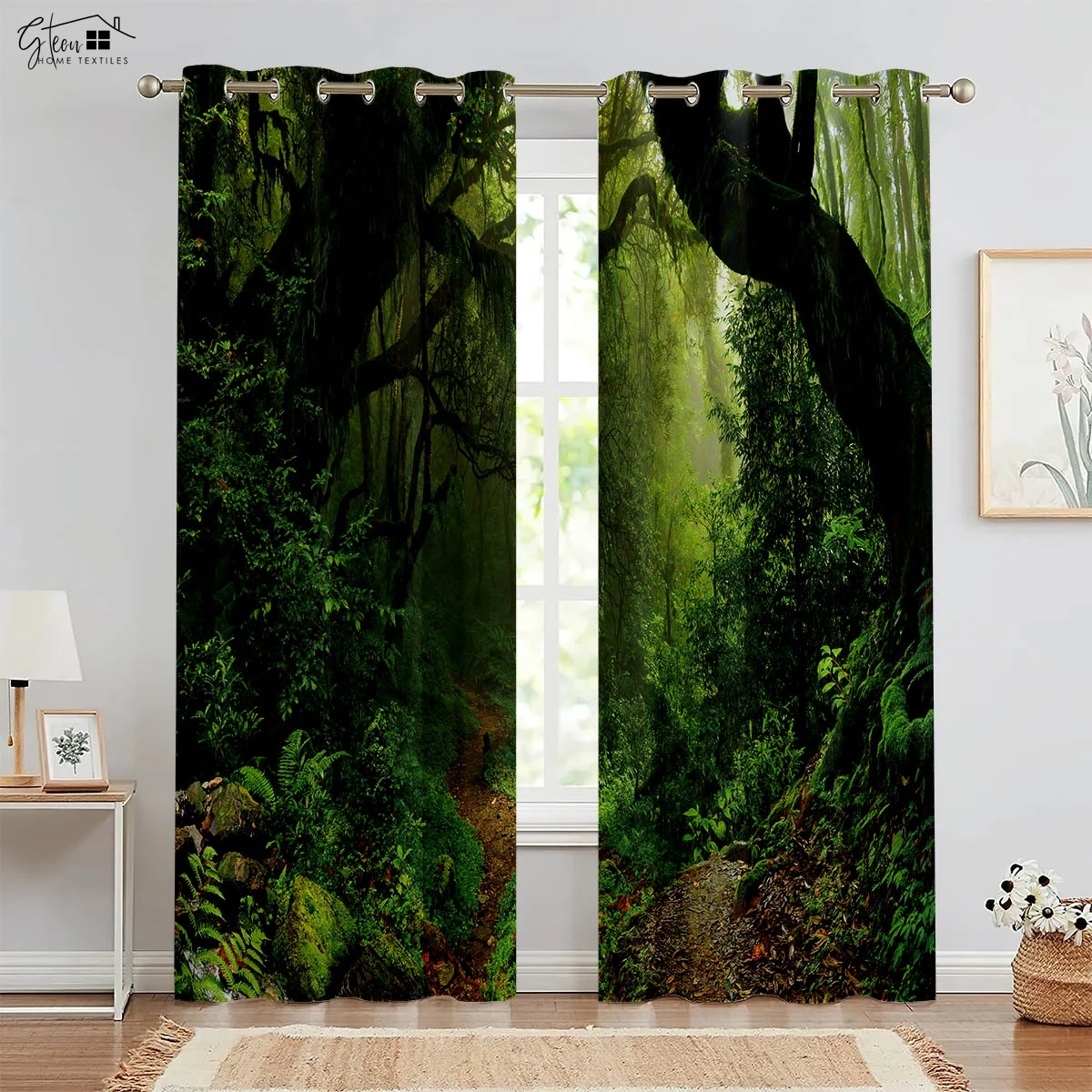 

Nature Forest Scenery 3D Printing Curtains Green Pastoral Sunshine Natural Aerobic B&B Hotel Bedroom Living Room Curtains 2PCS