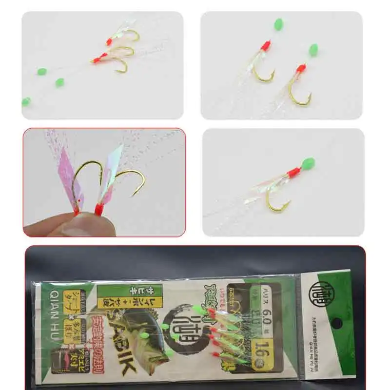 5개의 후크가 있는 사비키 루어 바닷물 낚시 미끼, 진짜 물고기 껍질 줄과 후크가 있는 고등어 야광 플래시 사비키 루어