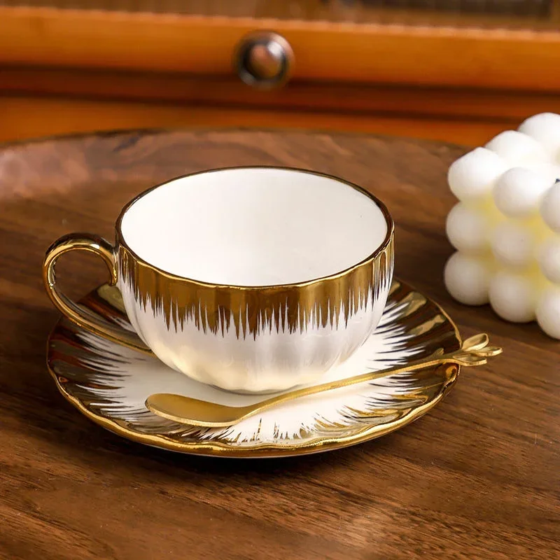 3-piece set Espresso Cups and Saucers Ceramic Cups with SaucersPorcelain Coffee Cup and Saucer Set with Gold Trim 2.5 Oz Demitas - view 6