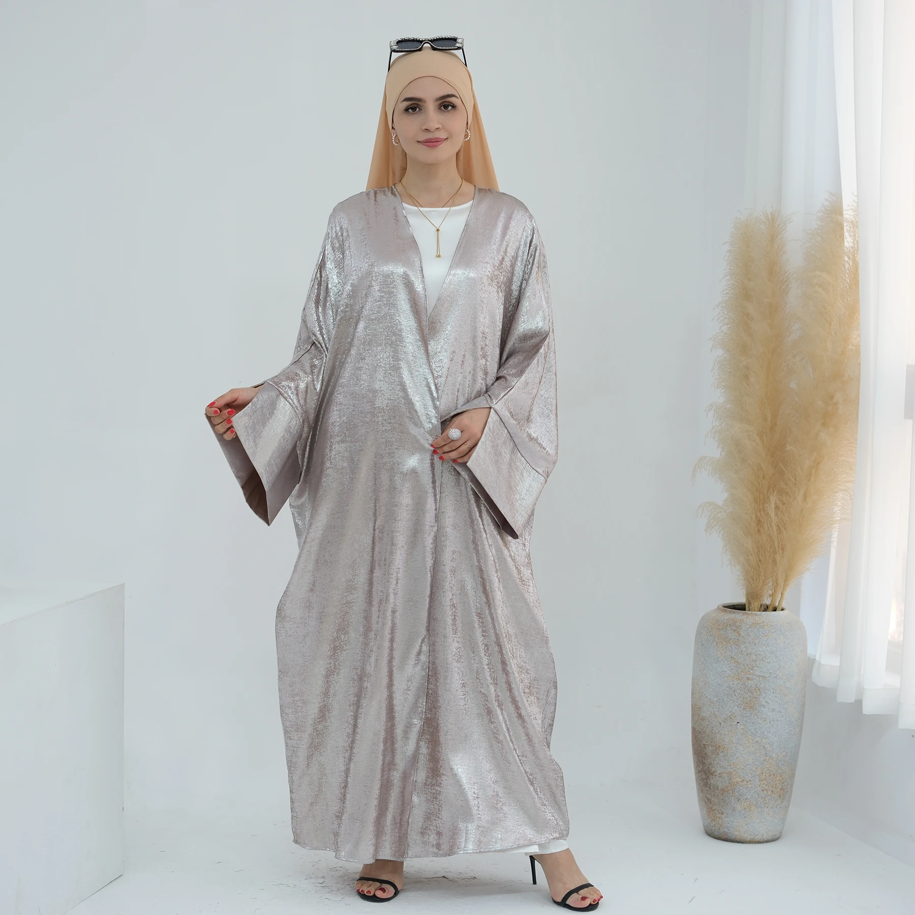 

Мусульманское женское платье-абайя с открытым передом, V-образным вырезом, длинными рукавами, из бархата цвета бирюзовый, макси-платье, исламская скромная одежда, наряд для праздника Ид, свадьбы, вечеринки