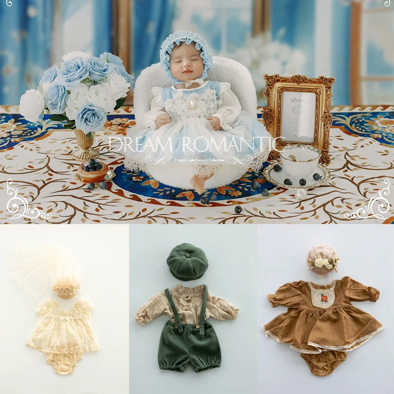 KD Newborn Photography Clothing Monet Garden Painting Style Theme Props Baby Girl Princess Dress Baby Boy Prince Suit Studio