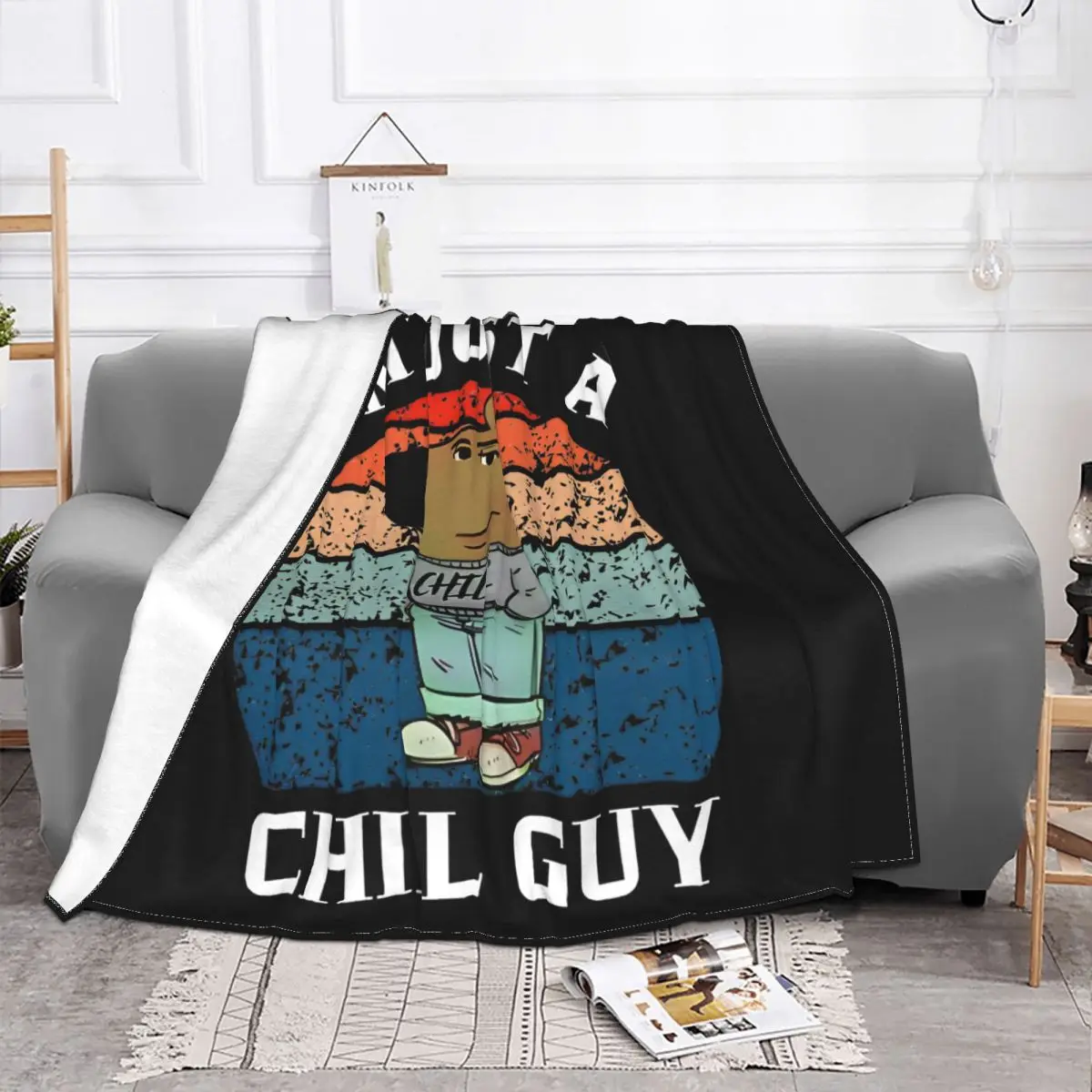 Retro Just A Chill Guy Blanket Flannel Spring Autumn Portable Lightweight Thin Throw Blanket for Bedding Travel Plush Thin Quilt