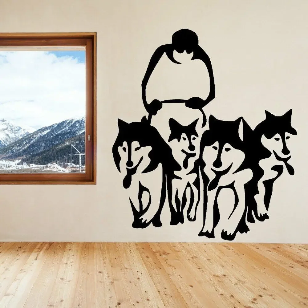 A Group of Husky Art Wall Decals Sled Sledge Vinyl Wall Sticker for Kids Room Pets Dog Stickers Muraux Living Room Bedroom H174