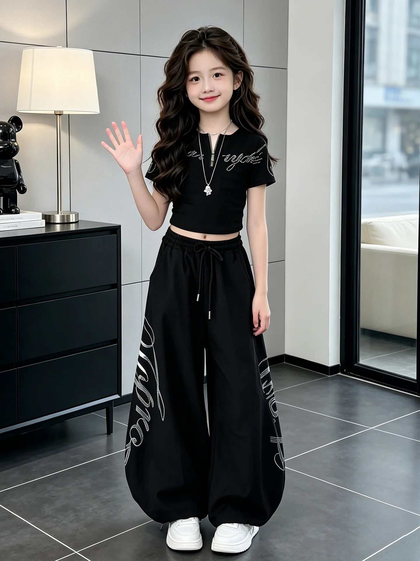 Girls Summer Casual Jazz Dance Set Short Sleeve Two-Piece Suit Trendy Little Girl Loose Fit Cotton Breathable Children's Wear