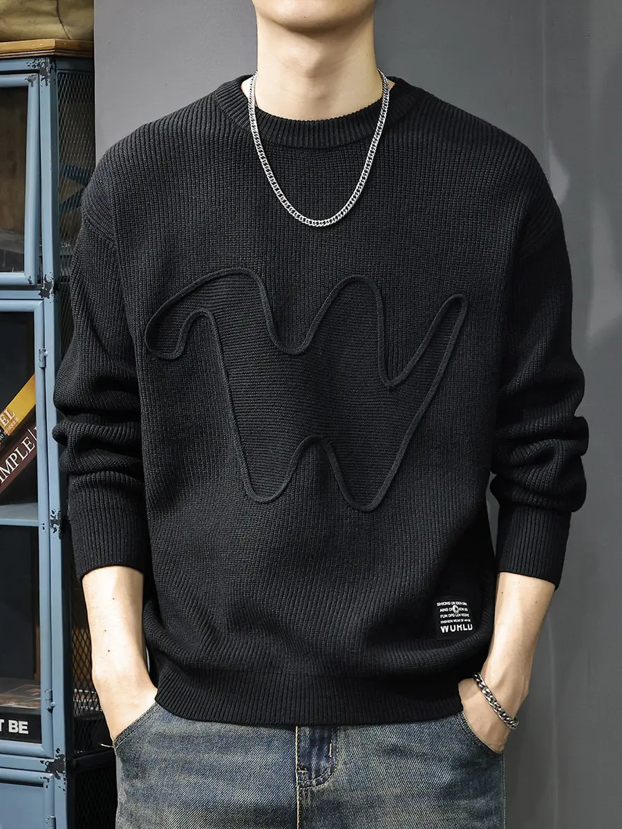 

Осень-зима, американский тяжелый круглый пуловер, свитер, мужской свободный свитер большого размера, повседневный вязаный свитер с внутренней стороны