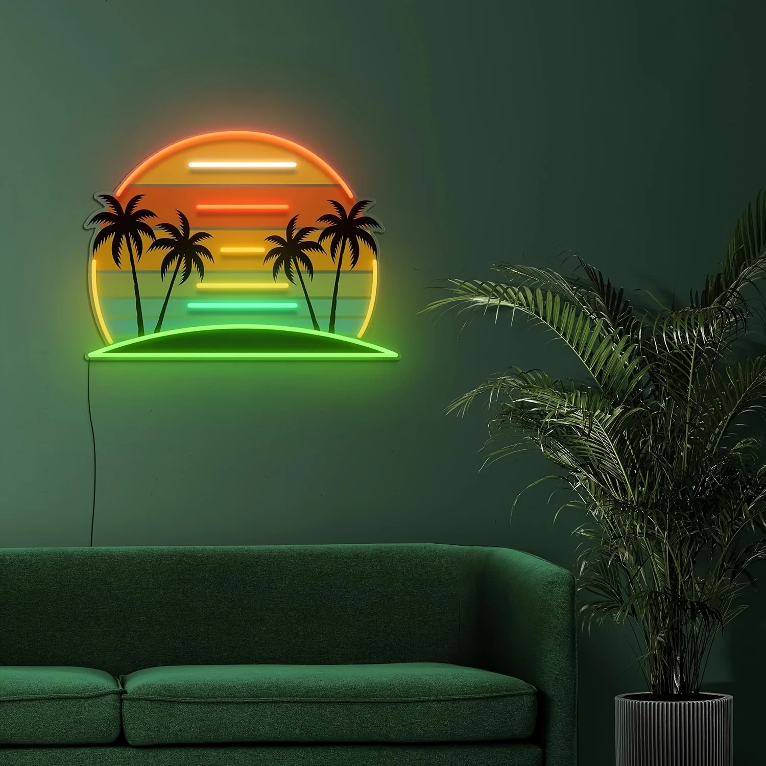 Tropical Sunset Palm Trees Neon Sign LED Neon Light for Seaside Home Vacation Home Bedroom Party Bar Club Decor USB Powered