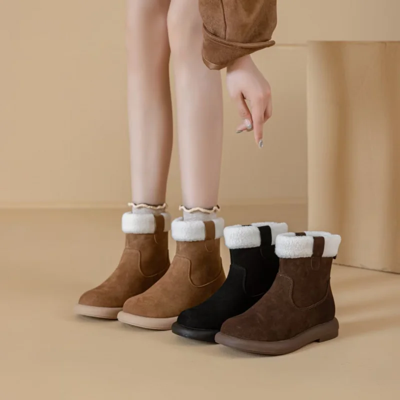 

Retro casual suede snow boots for women warm flat bottomed non slip fashionable short boots