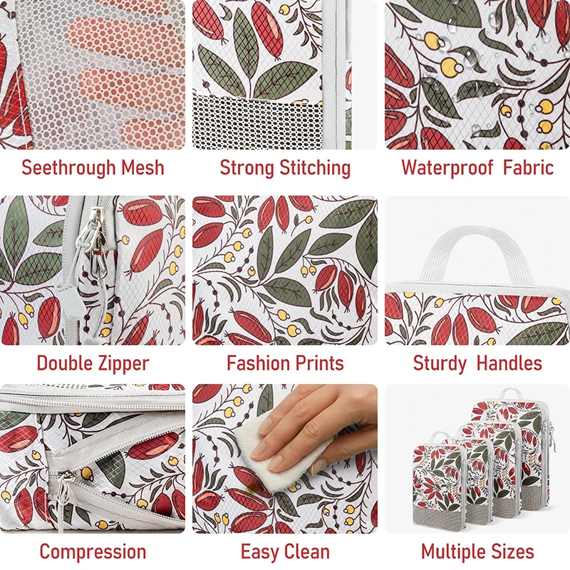 Travel Compression Packing Cubes 4Pcs Luggage Packing Bag Set Compressible & Expandable Storage Bag Essential Travel Accessories