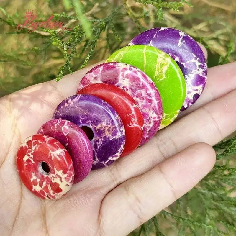 Round Donut Sea Sediment Stone Beads Pendant For DIY Necklace Pendant Jewelry Making 1 Pcs Wholesale 23mm/30mm/35mm/40mm
