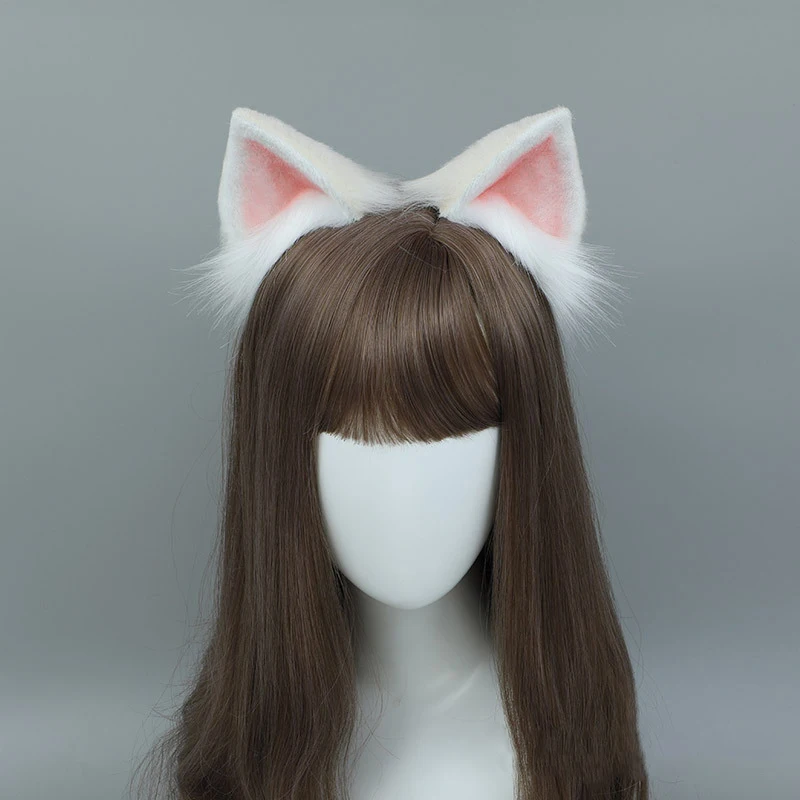 SIROLISA Anime Fox Kawaii Ears Handwork Ear Lolita White Pink Headpiece Animal Ears Cosplay Head Band Fox Headwear Girls Party