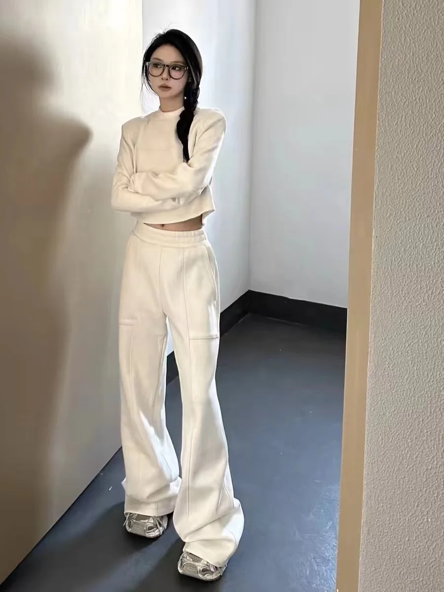 Conjunto de ropa de deporte elegante para mujer, pantalón holgado a pierna ancha, sudadera corte casual, conjunto deu
