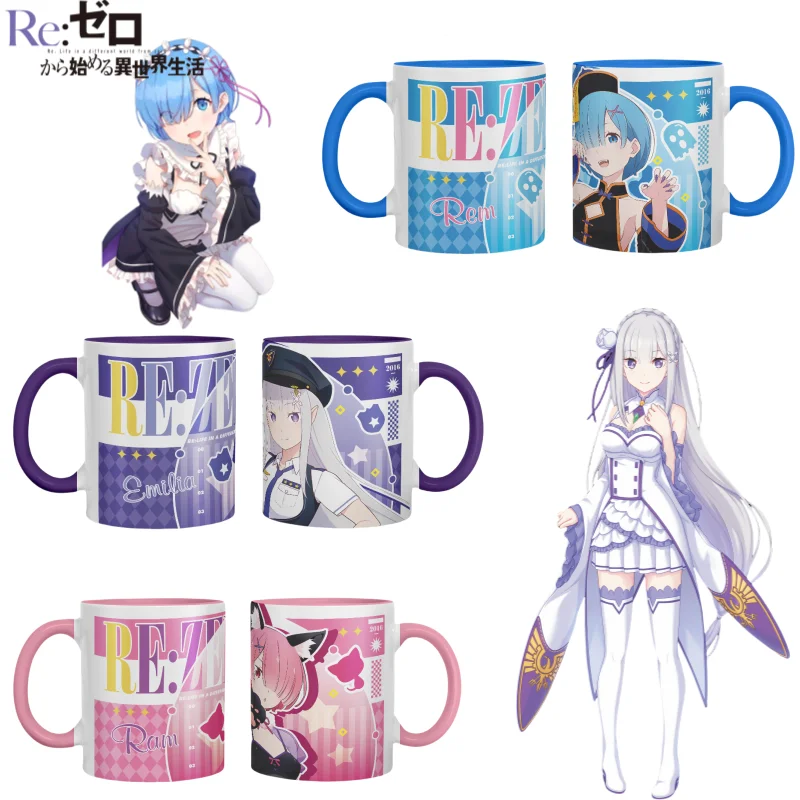 Re: Zero Kara Hajimeru Isekai Seikatsu Emilia Rem Anime Periphery Cartoon Print Household High-value Ceramic Milk Coffee Cup