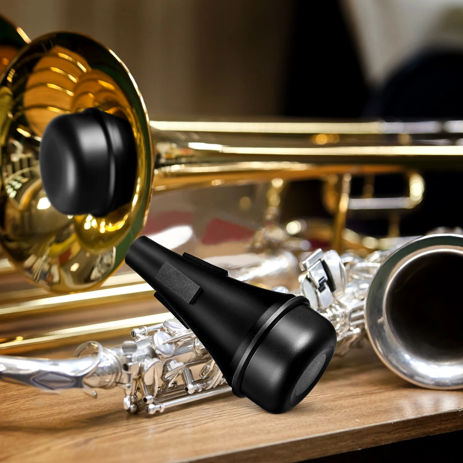 Suministros de trompeta pequeña de acero plástico, piezas de trombón, práctica negra silenciosa