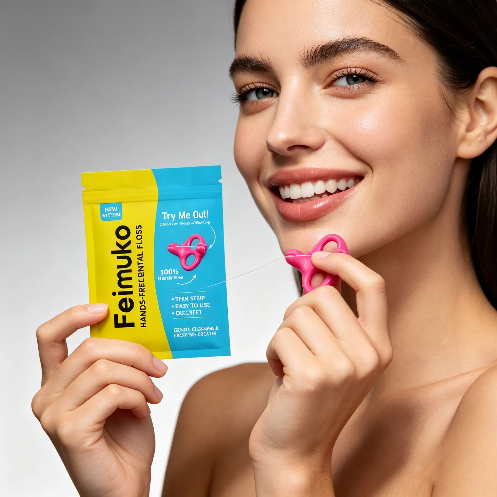 Feimuko Hands Free Dental Floss Remove Between Teeth Residues Self Bite Thin Floss Prevents Scratching Gums Invisible Care Tool
