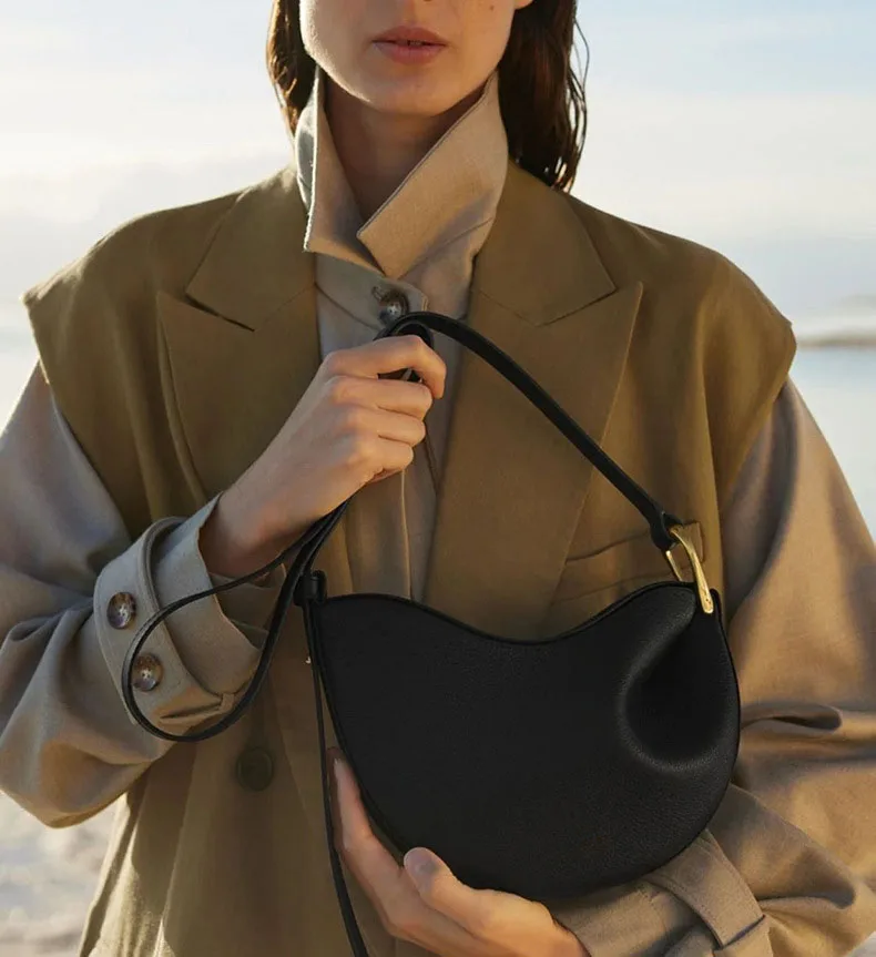 

Po Pea Bag Genuine Leather Women Shoulder Crossbody Saddle Bag Fashion Chain Bucket Tote Underarm Handbag Work Purse