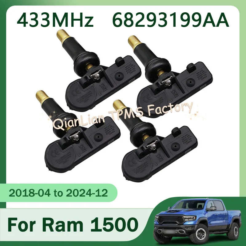 For Ram 1500 2018-2024 1/4pcs 68293199AA 68293199AB Tire Pressure Monitoring System 433MHz Tire Pressure Sensor