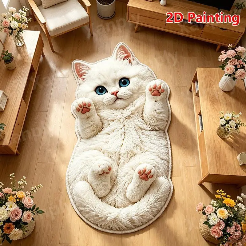 Cute 2D Cat-Shaped Area Rug Non-Slip Anti-fouling Home Decor Carpet Easy To Clean Cartoon Carpet Bedrooms