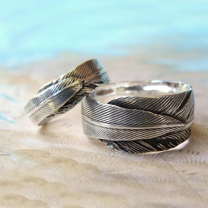 

Huajie Imitation Feathers Freedom Rings for Unisex Make Old Metal Silver Color Wild Accessories Fashion Jewelry