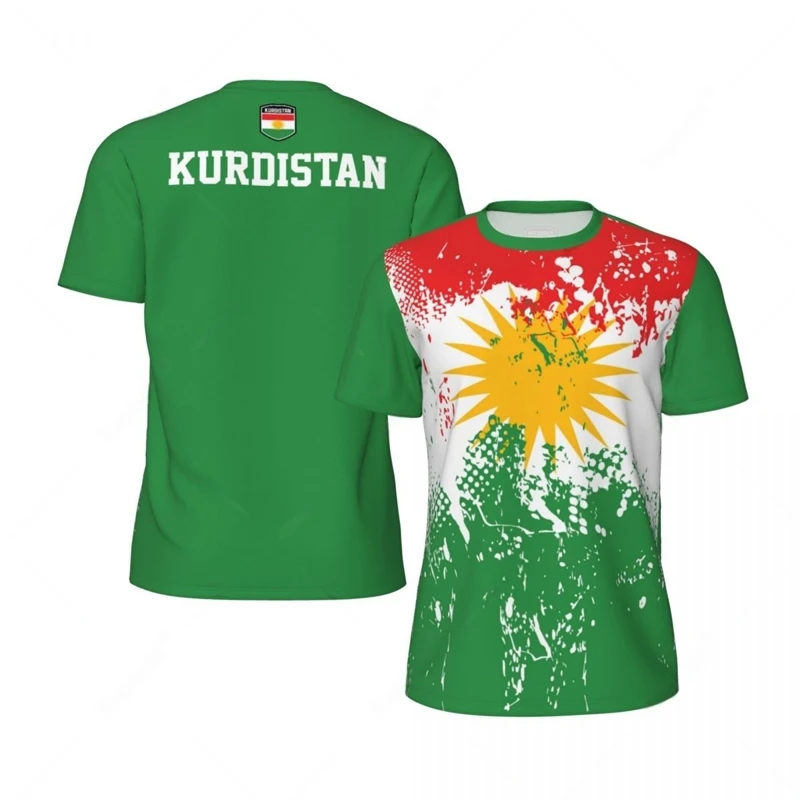 

3D Printed Kurdistan Flag Sport T Shirt For Men Short Sleeve Men's Football Jersey New In National Emblem Oversized T Shirt Tees